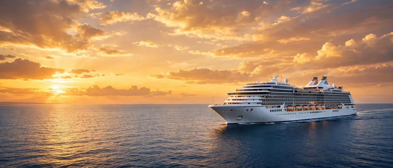 Cruise ship sailing through turquoise Caribbean water